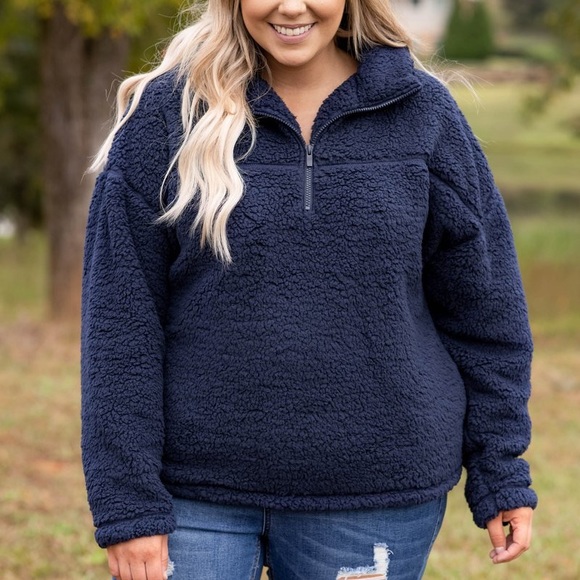 Zenana Outfitters Tops | 3X Navy Blue Sherpa Fleece Pullover Sweater | Color: Blue | Size: 3X | Kmcmullen92's Closet